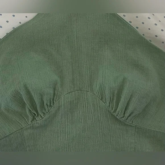 Nasty Gal Sage Green Halter Crop Top Ruched Bust Minimalist Going Out - Picture 5 of 6